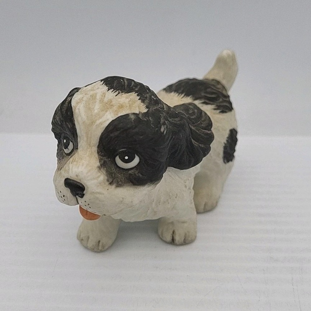 Vintage HOMCO Black and White Cocker Spaniel Porcelain Figurine Taiwan